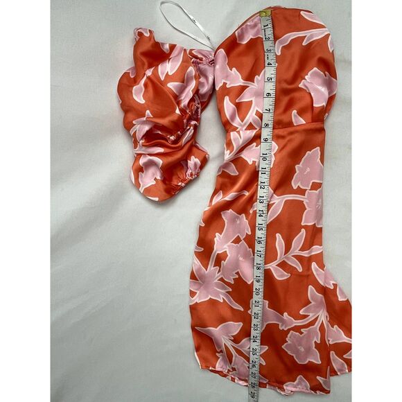 Lulu's Baros Coral Orange Floral Print Off Shoulder Bodycon Dress S Barbie Pink - Picture 12 of 12